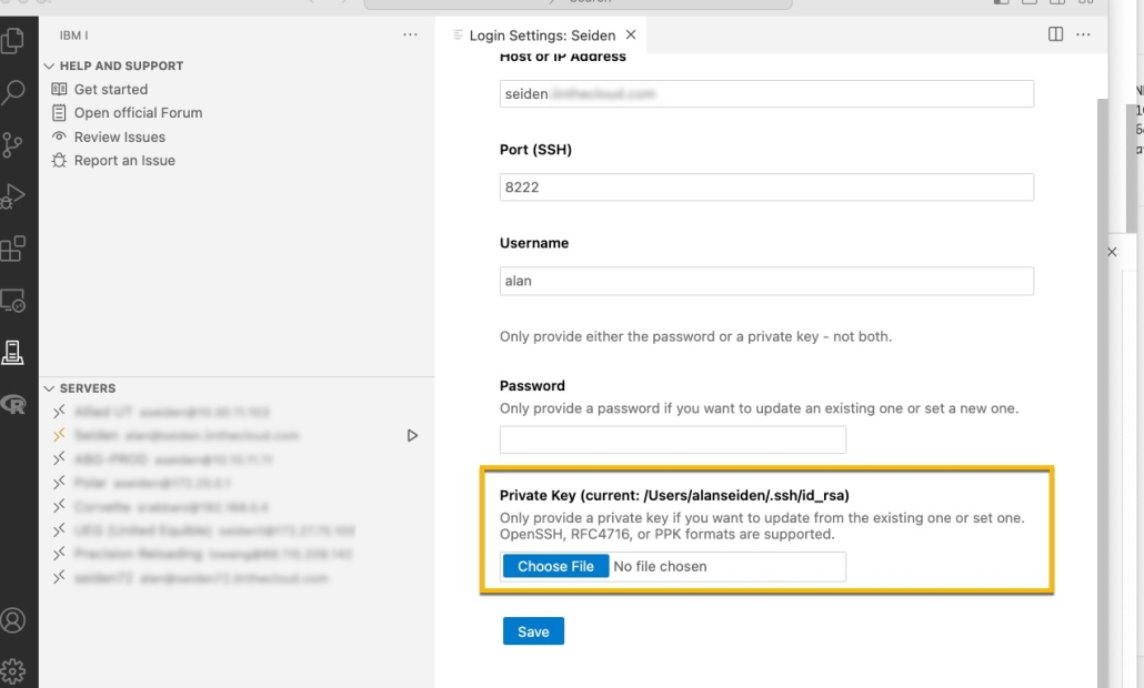 Code for i login panel with SSH key file upload button